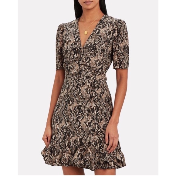 VERONICA BEARD Ried Python Print Silk Short Sleeve Mini Dress - Picture 1 of 9